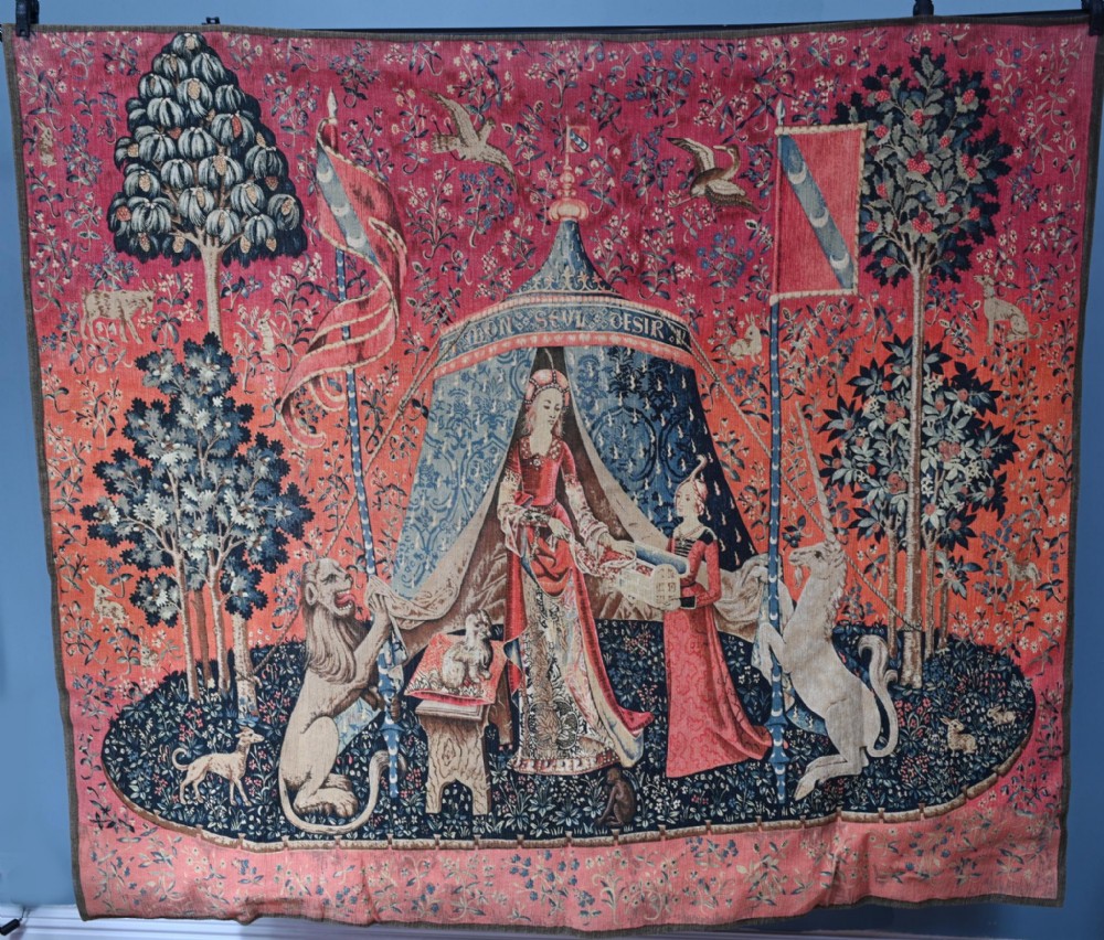 French Tapestry Lady and Unicorn Mille-Fleurs Woven Wall Covering