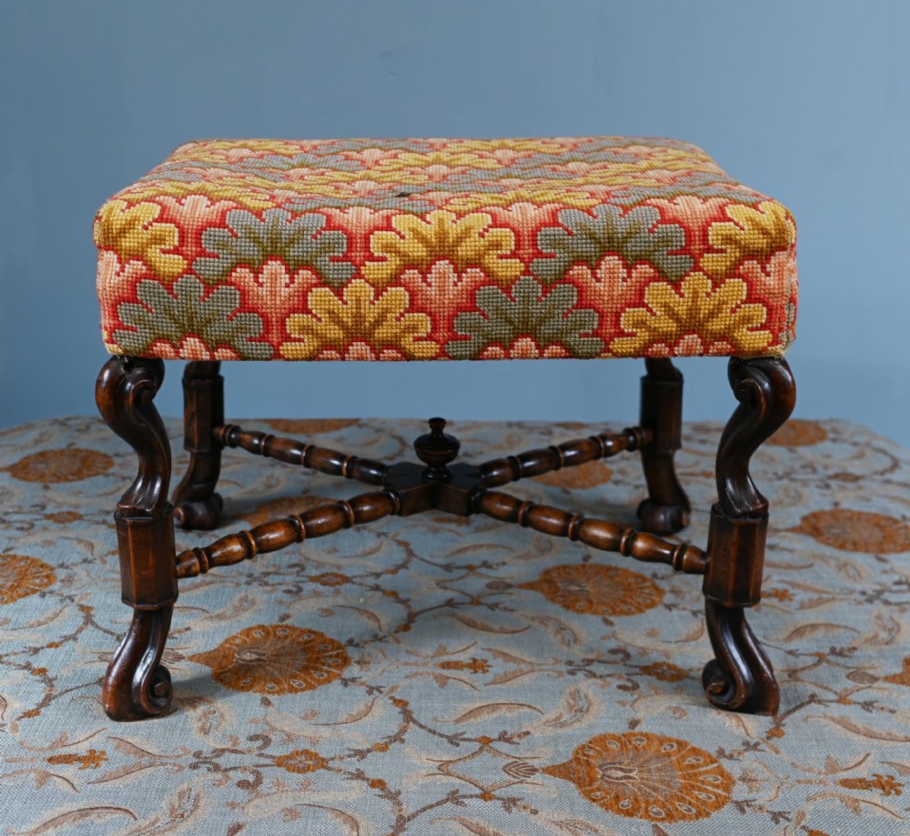 Georgian Revival Piano Stool Walnut Seat Needlepoint