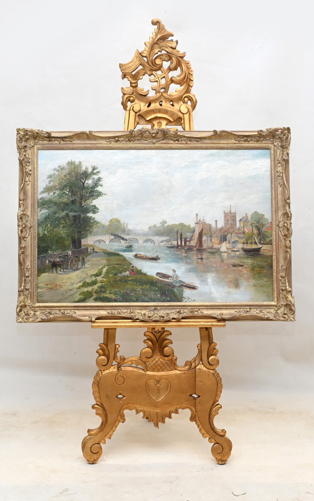 Henley on Thames Antique Oil Painting Riverscape 1870 Signed Harold Gregson
