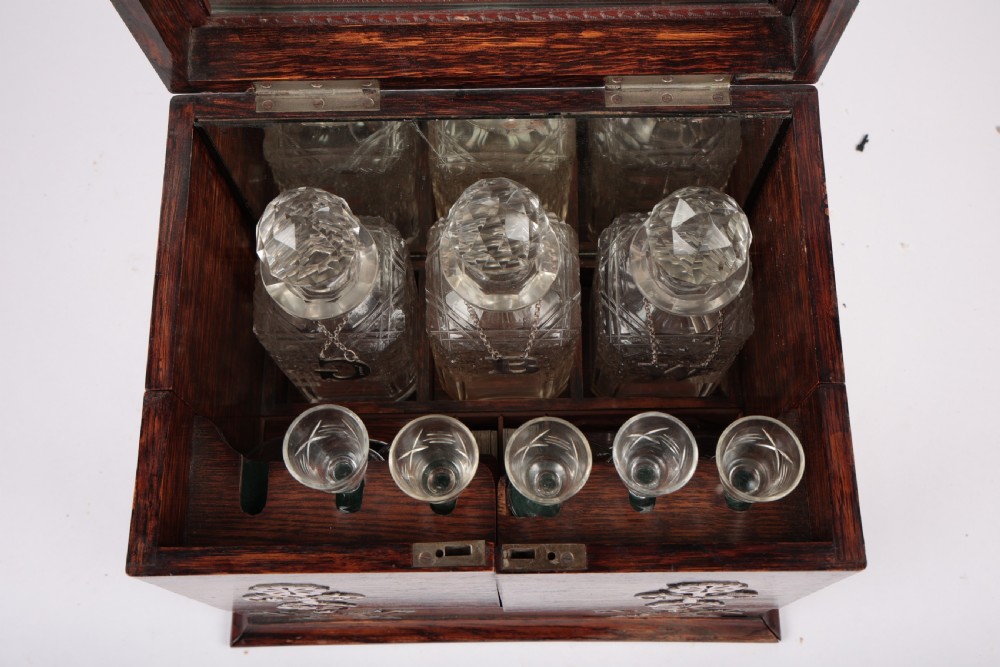Victorian Tantalus Set Coromandel Mother of Pearl Whisky Drinks Chest View IV
