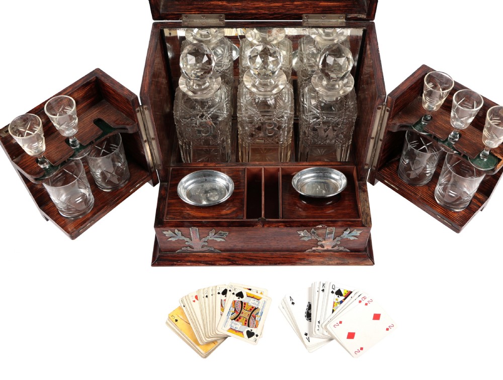 Victorian Tantalus Set Coromandel Mother of Pearl Whisky Drinks Chest View X
