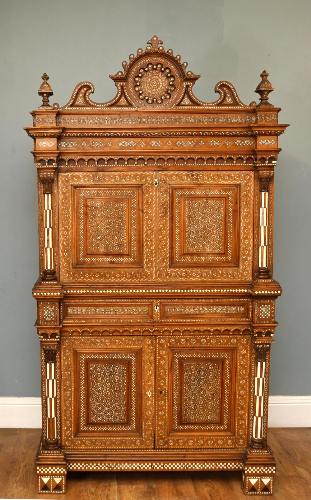 Damascan Inlay Cabinet Bureau Mother Pearl Inlay Syrian Antiques 1890
