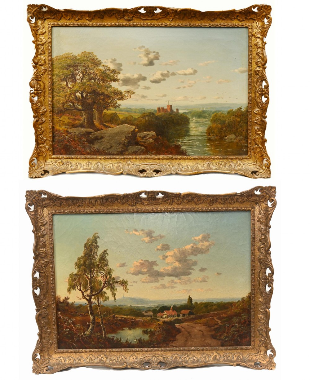 Pair Victorian Oil Paintings English Landscape Pastoral Idyll 1880