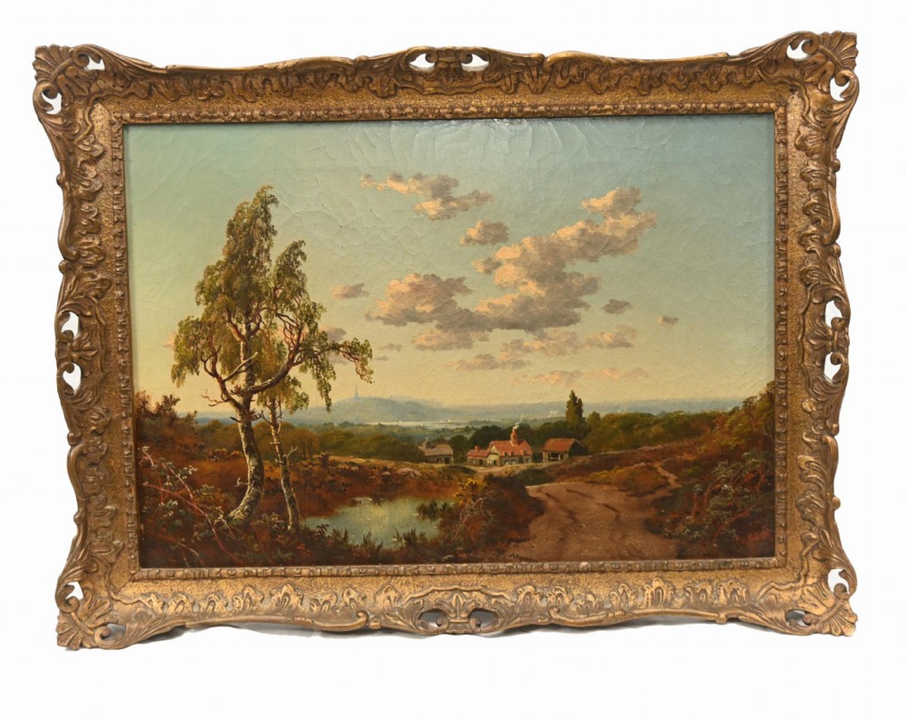 Pair Victorian Oil Paintings English Landscape Pastoral Idyll 1880 View II