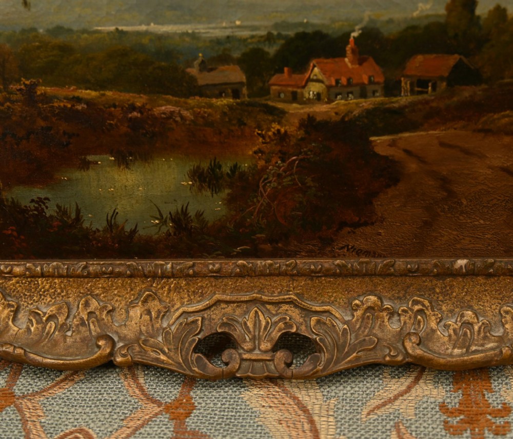 Pair Victorian Oil Paintings English Landscape Pastoral Idyll 1880 View XI