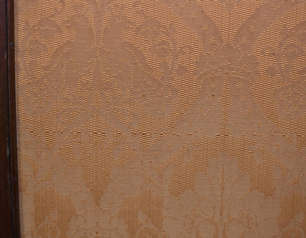 A Victorian three-panel mahogany folding screen featuring hand-painted figures in classical garments set against a garden background. View XI