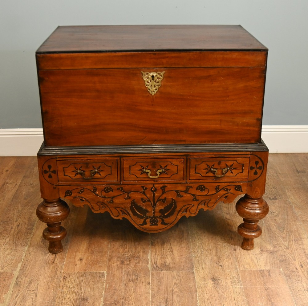 Antique Portuguese Inlaid Linen Trunk Marriage Chest 1800