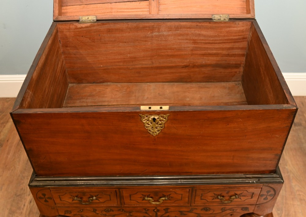 Antique Portuguese Inlaid Linen Trunk Marriage Chest 1800 View V