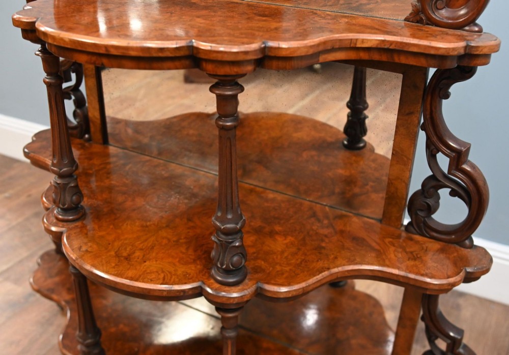 Victorian Whatnot Bookshelf Walnut Mirrored Etagere 1860 View VIII