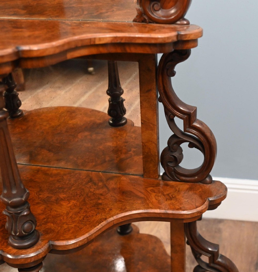 Victorian Whatnot Bookshelf Walnut Mirrored Etagere 1860 View IX