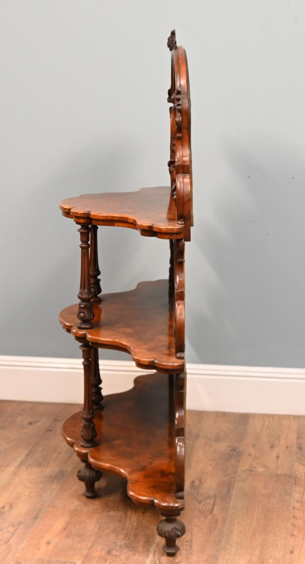 Victorian Whatnot Bookshelf Walnut Mirrored Etagere 1860 View XII
