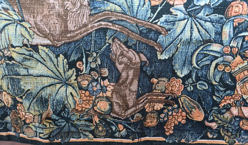 French Antique Tapestry Deer Floral Hand Woven Verdure View VI