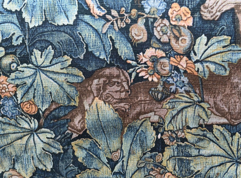 French Antique Tapestry Deer Floral Hand Woven Verdure View VII