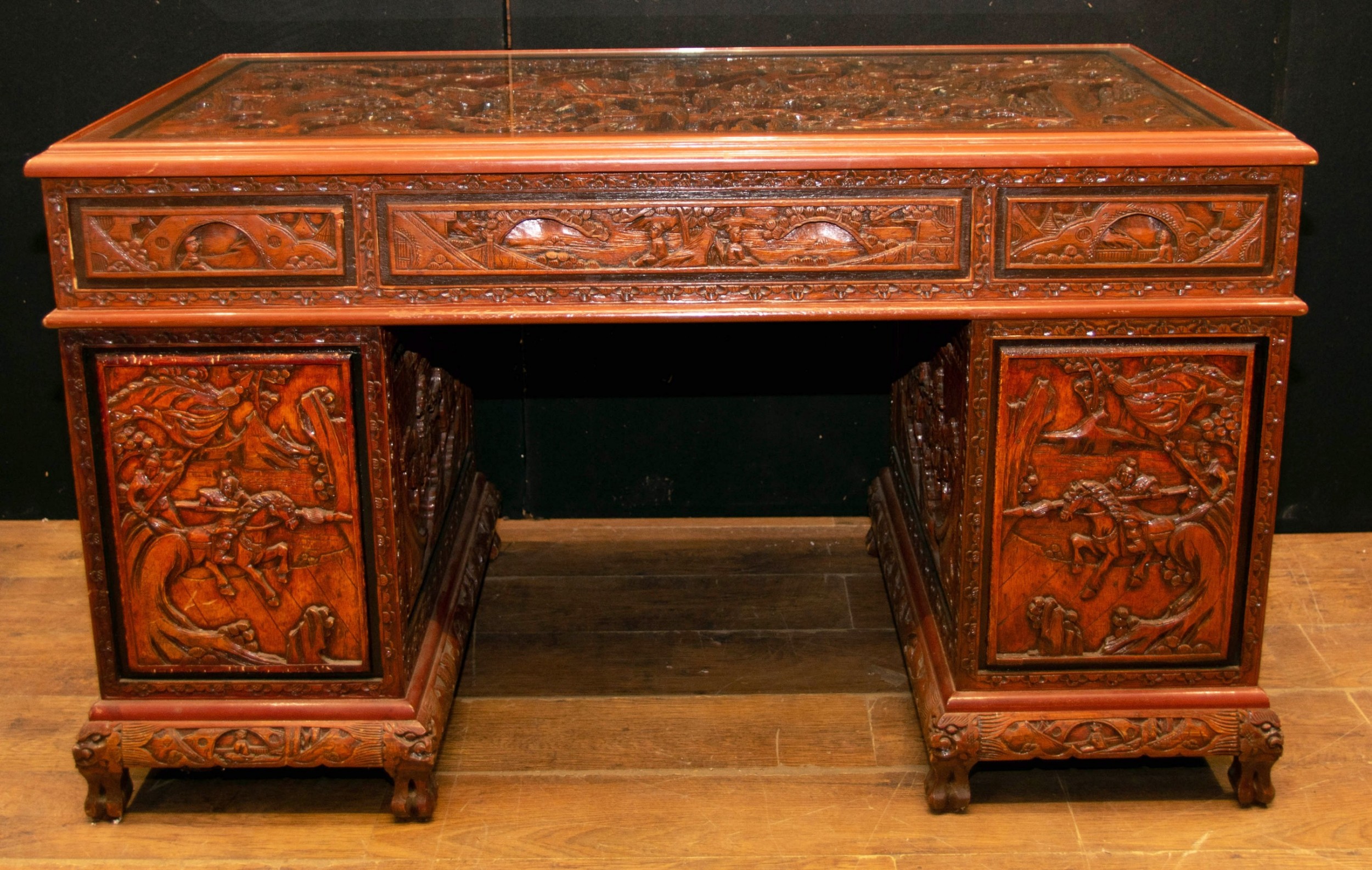Antique Chinese Desk Carved Pedestal Desk Circa 1890 590781 Sellingantiques.co.uk
