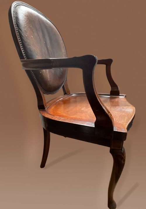AN ENGLISH LATE 19TH CENTURY INLAID LIBRARY ARM CHAIR - ADDITIONAL PHOTO 2
