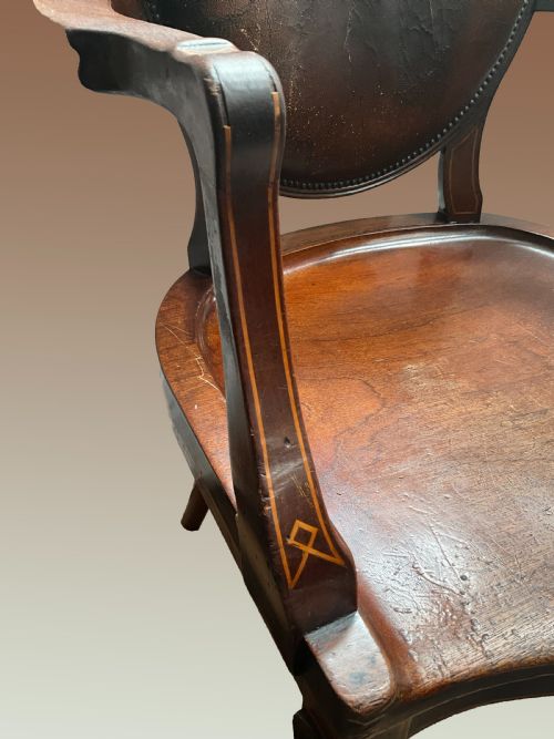 AN ENGLISH LATE 19TH CENTURY INLAID LIBRARY ARM CHAIR - ADDITIONAL PHOTO 3