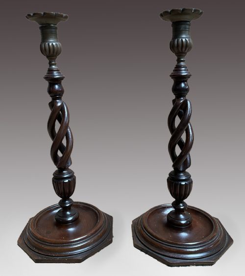 A Pair of Late 19th Century Open Twist Candlesticks.