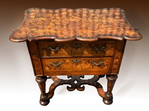 A Dutch Marquetry and Walnut Two Drawer Side Table. C.1820