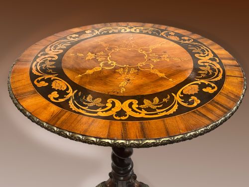 GOOD QUALITY ENGLISH WALNUT MARQUETRY CIRCULAR WINE TABLE C1870 - ADDITIONAL PHOTO 4