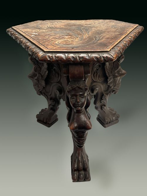A19th Century Italian Antique Carved Oak Urn Stand