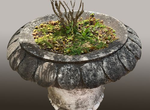 A NEAR PAIR OF LARGE CARVED MARBLE GARDEN URNS - ADDITIONAL PHOTO 2