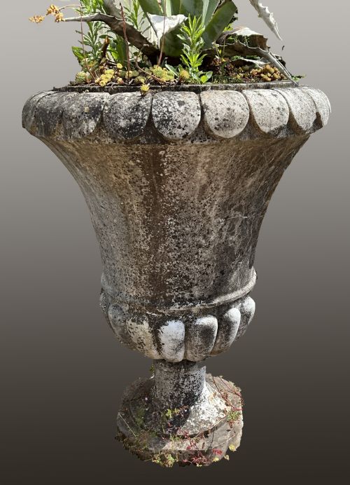 A NEAR PAIR OF LARGE CARVED MARBLE GARDEN URNS - ADDITIONAL PHOTO 4