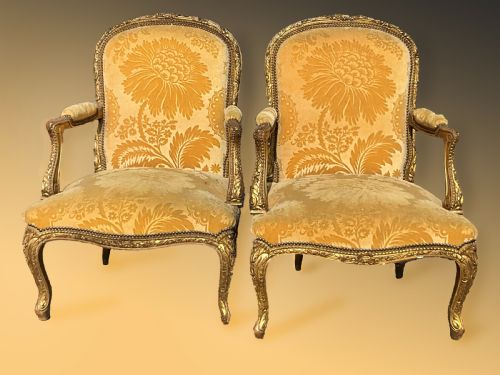 A Pair of Large French Gilded Armchairs of Fine Quality.