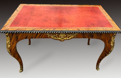 FRENCH ZEBRAWOOD WRITING TABLE WITH ORIGINAL LEATHER TOP