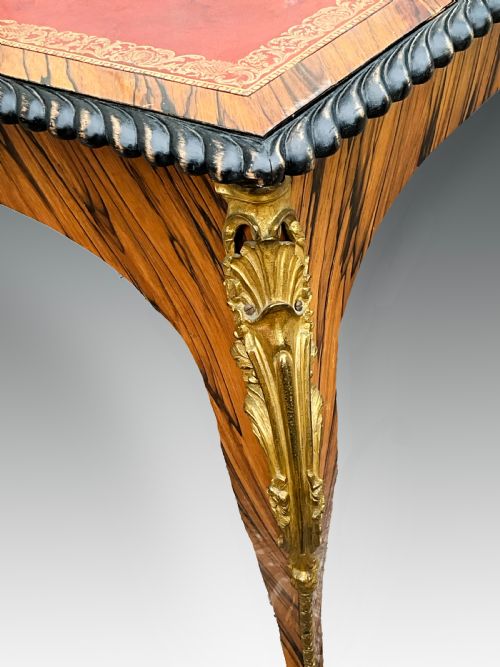 FRENCH ZEBRAWOOD WRITING TABLE WITH ORIGINAL LEATHER TOP - ADDITIONAL PHOTO 4
