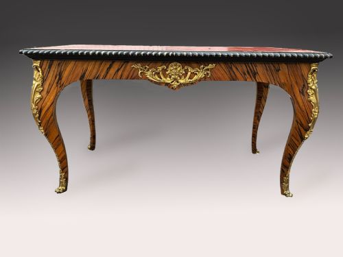 FRENCH ZEBRAWOOD WRITING TABLE WITH ORIGINAL LEATHER TOP - ADDITIONAL PHOTO 5