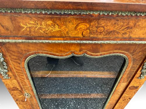 A VICTORIAN WALNUT INLAID GLAZED BOOKCASE - ADDITIONAL PHOTO 2