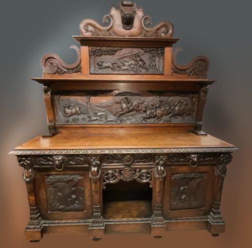 A Large Carved English Oak Sideboard. Circa 1860
