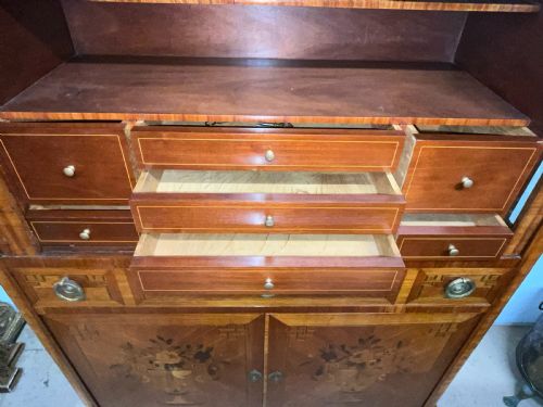 A TAMBOUR FRONTED MARQUETERY WRITING CABINET C1900 - ADDITIONAL PHOTO 4
