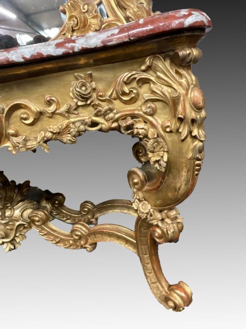A MAGNIFICENT CARVED AND GILDED FRENCH CONSOLE TABLE AND MIRROR - ADDITIONAL PHOTO 1