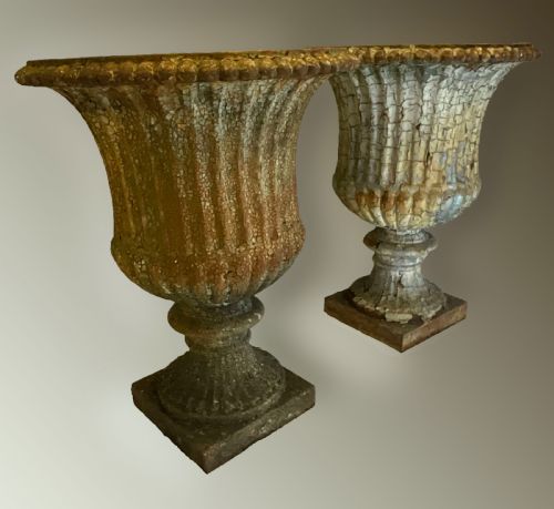 An Extremely Attractive Pair of Heavy Cast Iron Garden Urns.