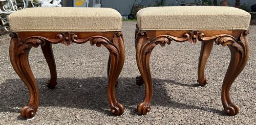 Offered for Sale Is This Good Looking Pair of Walnut Upholstered Stools. Circa 1860.