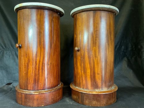 A CLOSELY MATCHED PAIR OF VICTORIAN CYLINDRICAL ENGLISH MAHOGANY BEDSIDE CABINETS C1860 - ADDITIONAL PHOTO 2