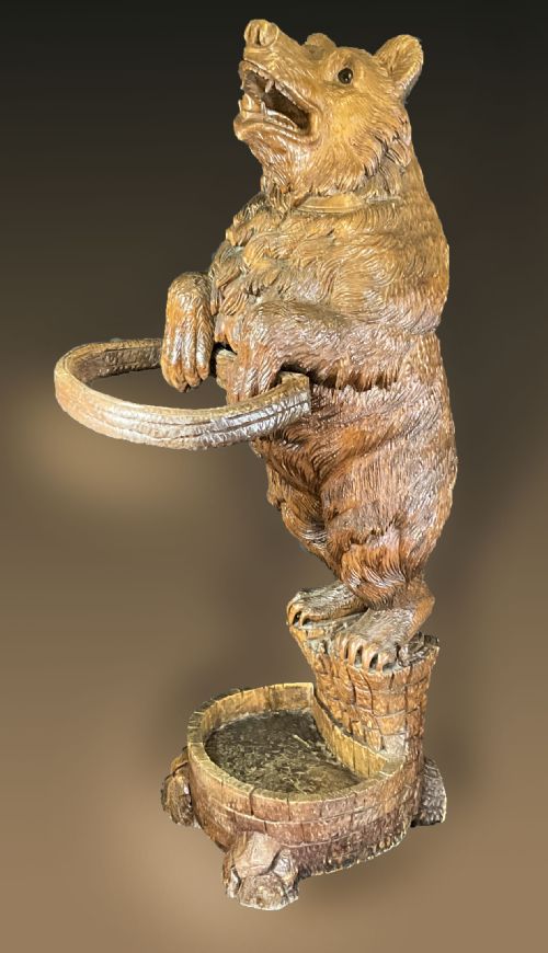 Large Antique Black Forrest Bear Stick Stand - 100cm Tall.