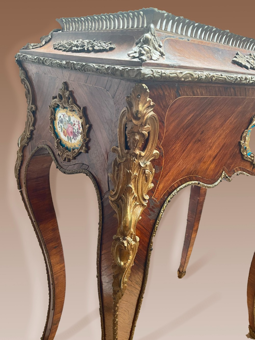 A French circa 1870 porcelain mounted jardiniere. View II