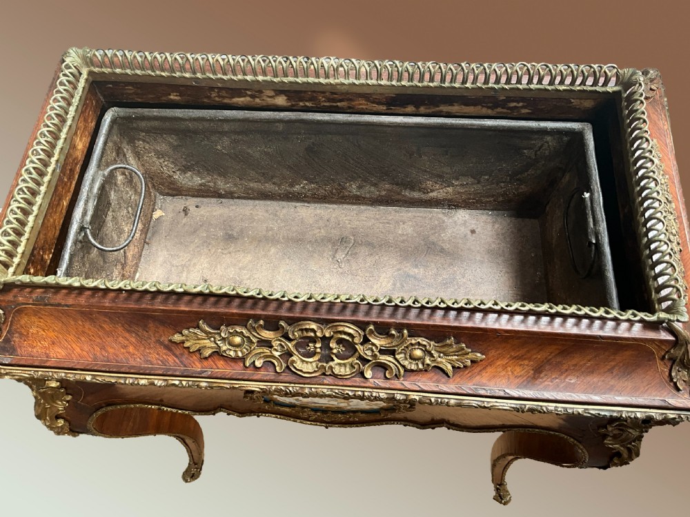 A French circa 1870 porcelain mounted jardiniere. View V