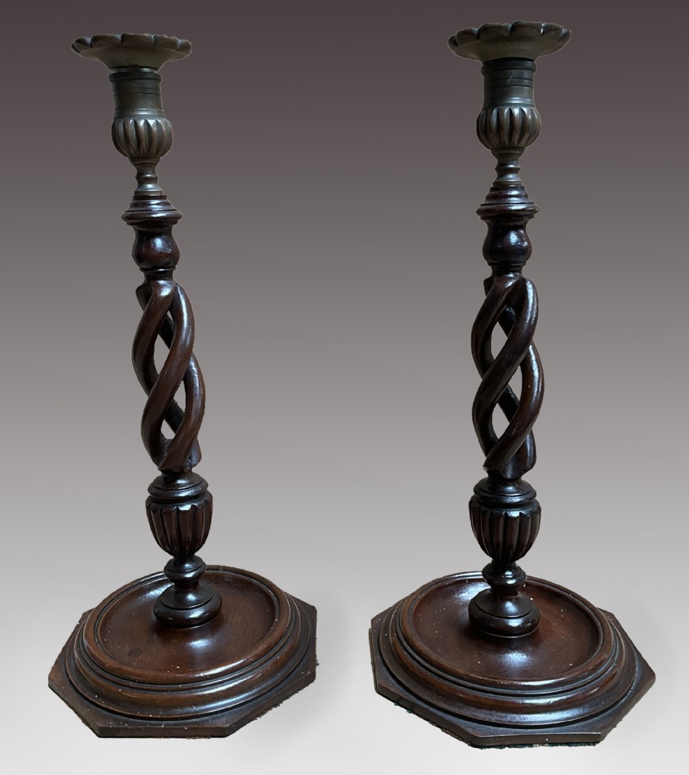 A pair of late 19th century open twist candlesticks.