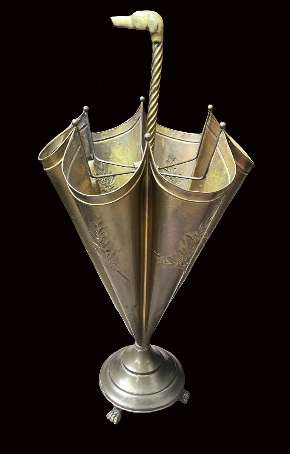 A Stylish Early 20th Century Umbrella & Stick Stand with Dog Head Handle c.1920
