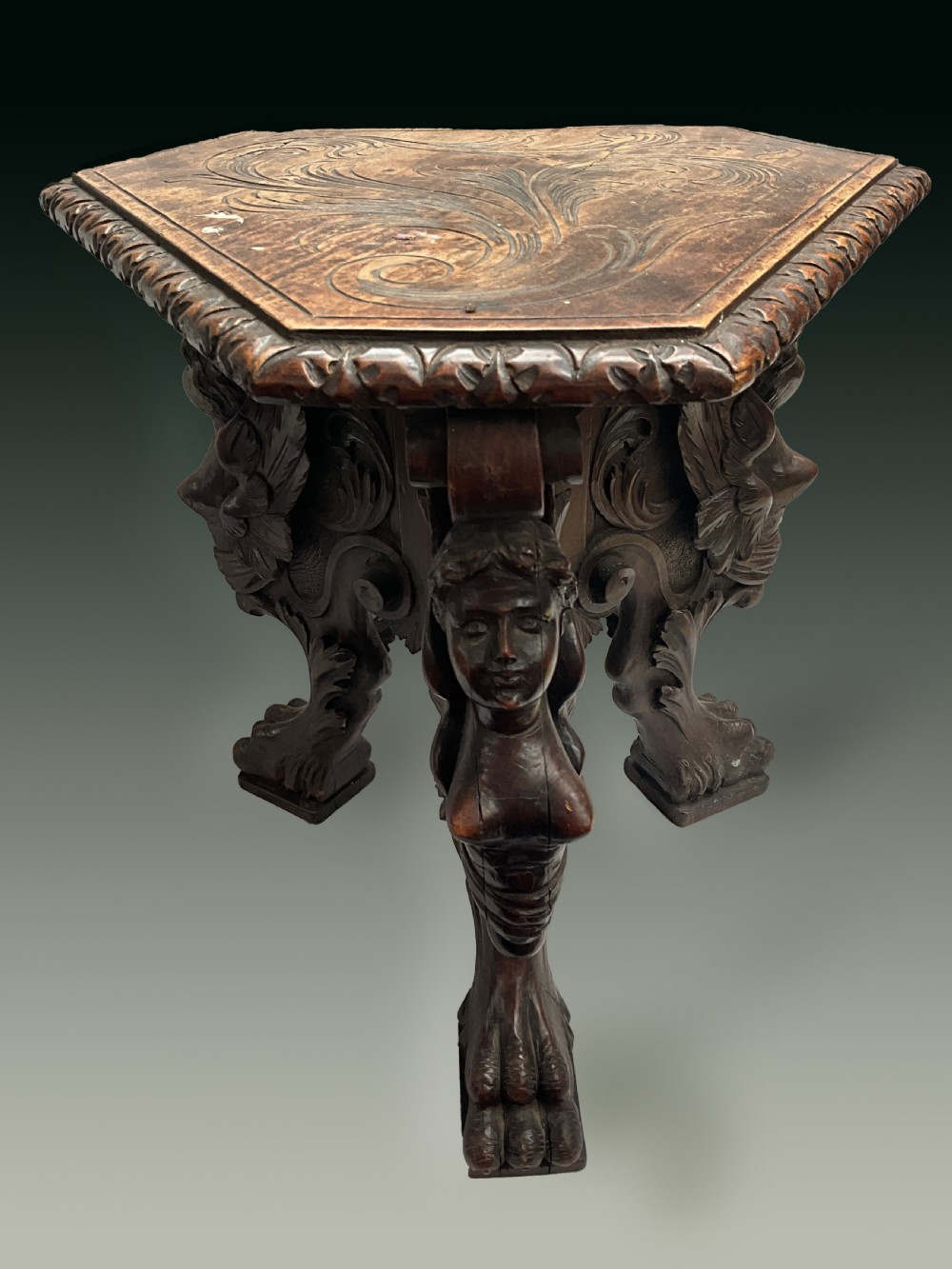 A19th Century Italian antique carved oak urn stand