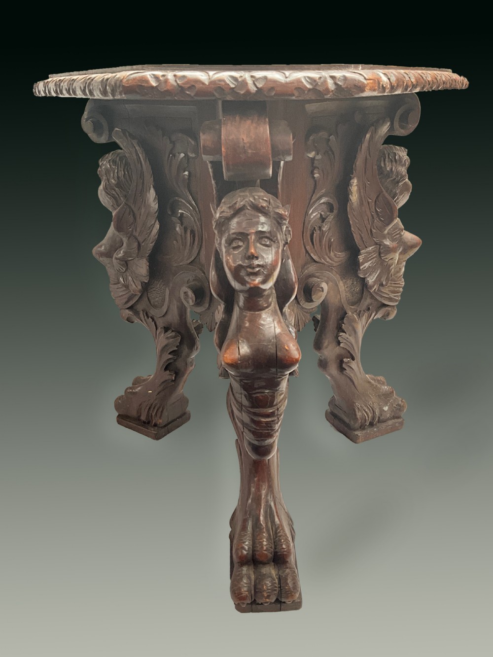 A19th Century Italian antique carved oak urn stand View II