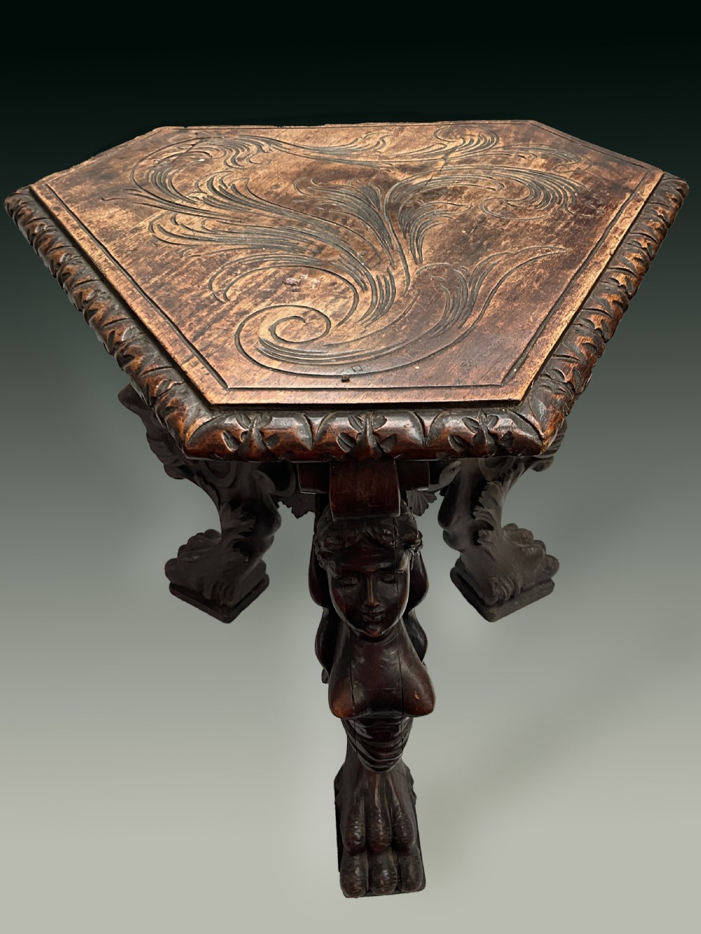 A19th Century Italian antique carved oak urn stand View VI