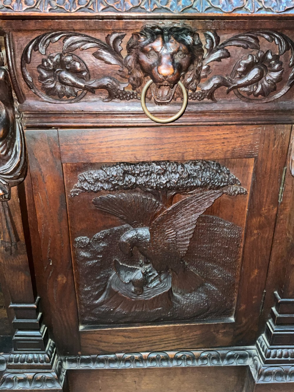 A large carved English oak sideboard. Circa 1860 View IV