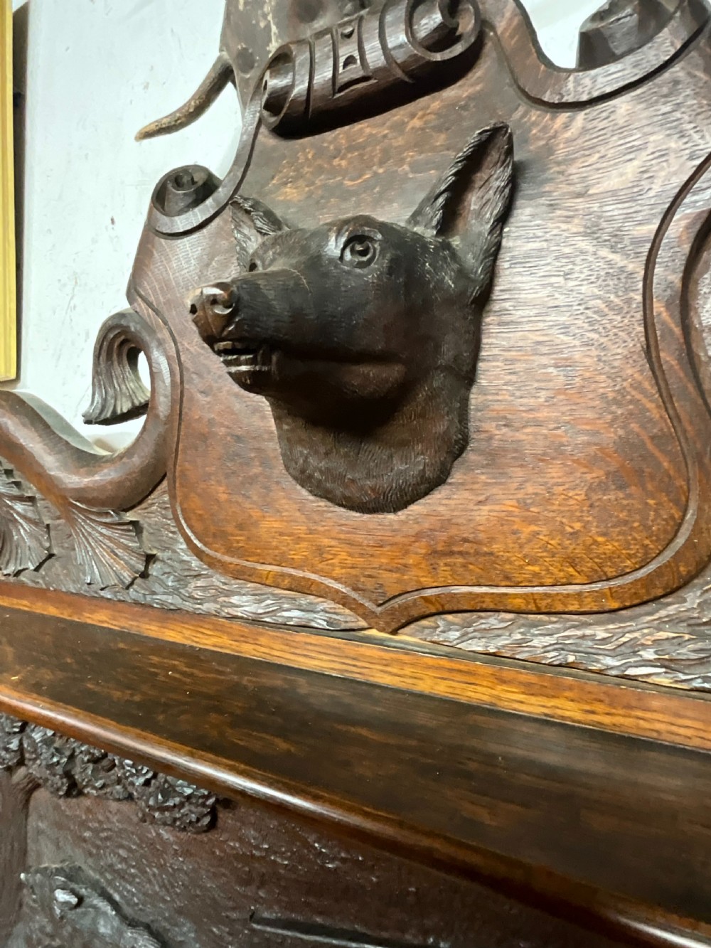 A large carved English oak sideboard. Circa 1860 View VI