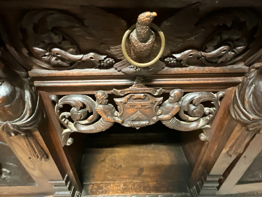 A large carved English oak sideboard. Circa 1860 View VII