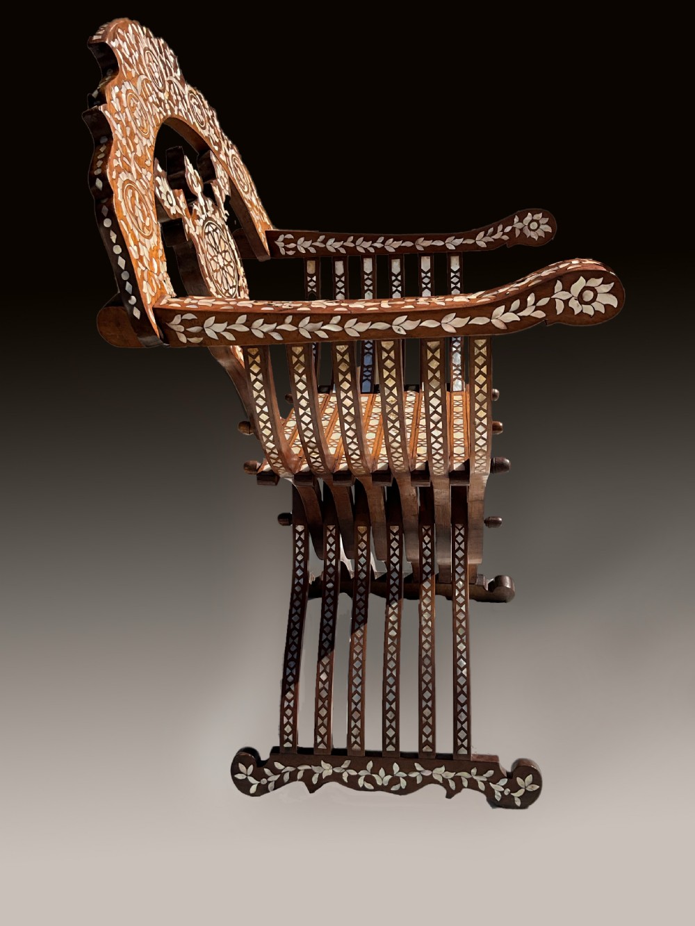For sale is this magnificent Pair of 19th century  Moorish Savonarola chairs. c.1880 View II