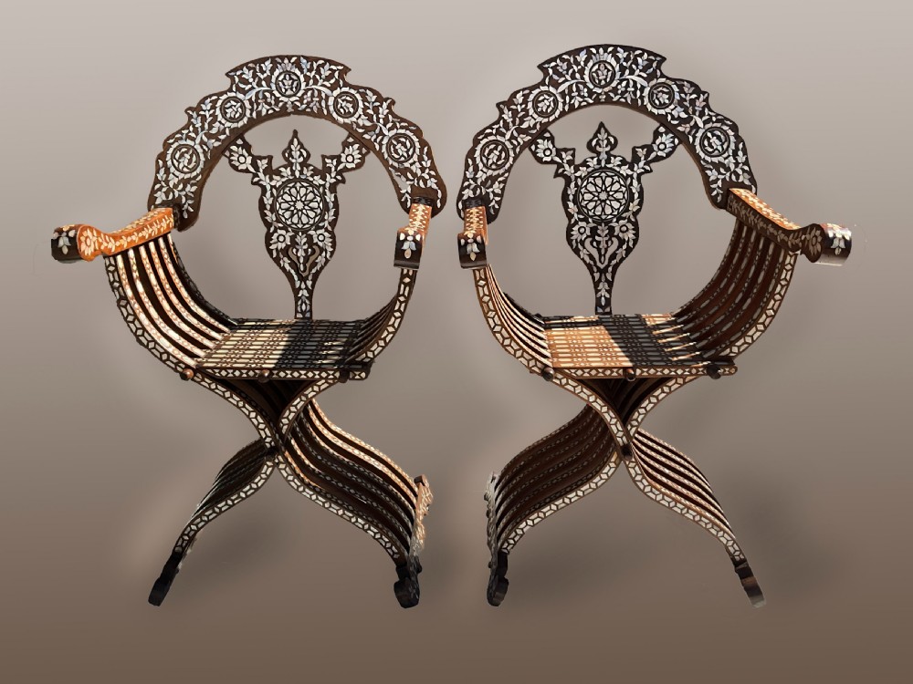 For sale is this magnificent Pair of 19th century  Moorish Savonarola chairs. c.1880 View VII
